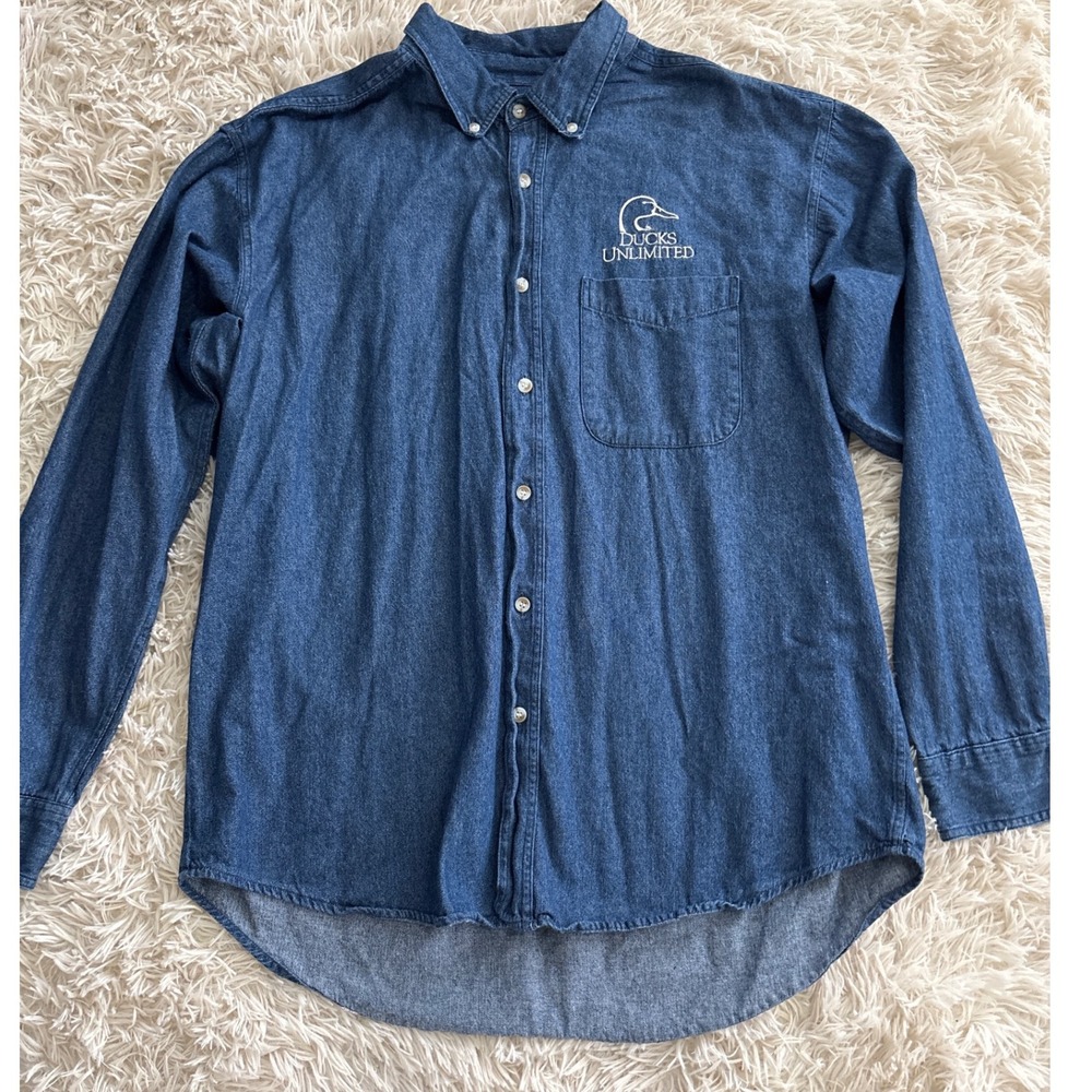 Ducks Unlimited Mens Denim Button Up‎ Shirt Embroidered Logo Long Sleeve Size L